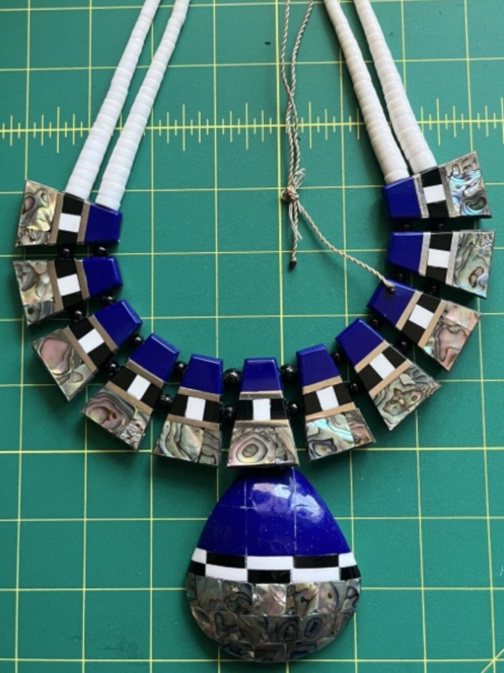 Vintage Santo Domingo Pueblo Mosaic Inlay Necklace Abalone, Lapis, Heishi Beads